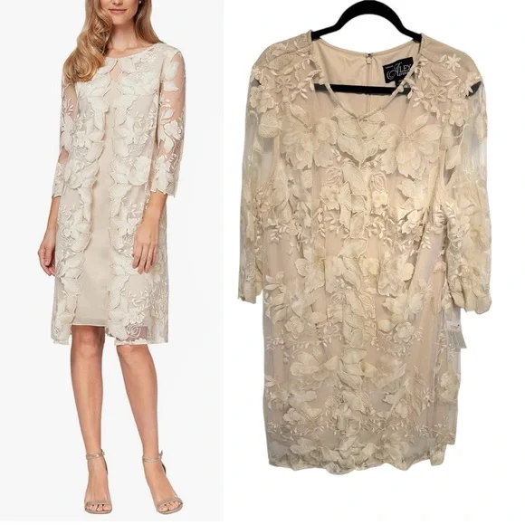 Alex Evenings | Dresses | Alex Evenings Womens Taupe Floral Dress | Poshmark